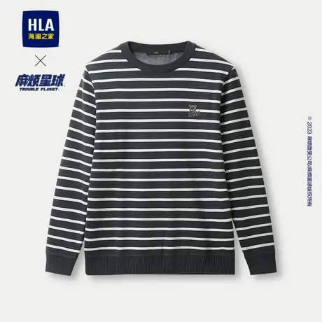 HLA/海澜之家麻烦星球联名系列针织衫23秋冬新加绒条纹圆领上衣男商品大图