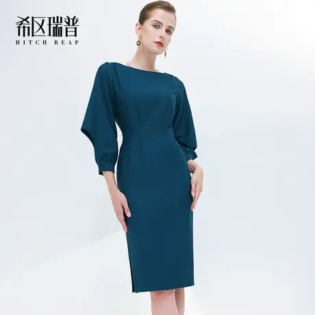 希区瑞普一字肩时尚通勤职业装2023新款女气质法式浪漫收腰连衣裙图片