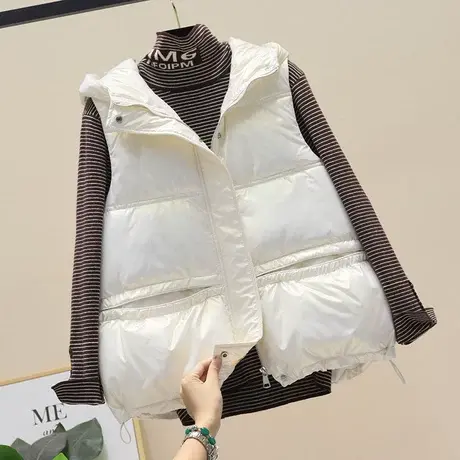 羽绒棉马甲女2023新款外穿短款韩版宽松坎肩网红连帽百搭背心外套商品大图