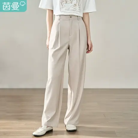 【商场同款】茵曼中高腰萝卜九分裤2023夏季女装新款遮腹显瘦长裤图片