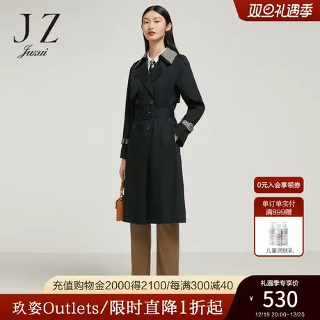 JZ玖姿官方奥莱时尚拼接通勤中长款风衣女秋季新款小众设计感外套商品大图