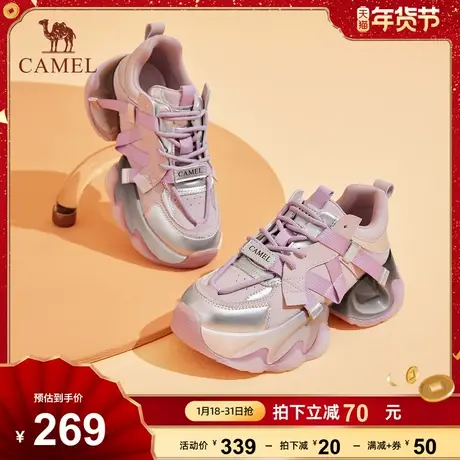 骆驼女鞋2024春季新款潮流拼色厚底增高老爹鞋轻便百搭休闲运动鞋商品大图