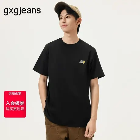 gxg.jeans男装  黑色潮流印花宽松休闲短袖T恤男上衣 25年夏新品图片