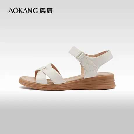 奥康女鞋 夏季新款真皮舒适时尚凉鞋日常休闲防滑中老年妈妈凉鞋图片