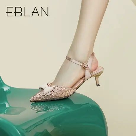 伊伴春夏女鞋时装凉鞋蝴蝶结闪钻尖头高跟鞋后空半凉鞋小猫跟单鞋图片