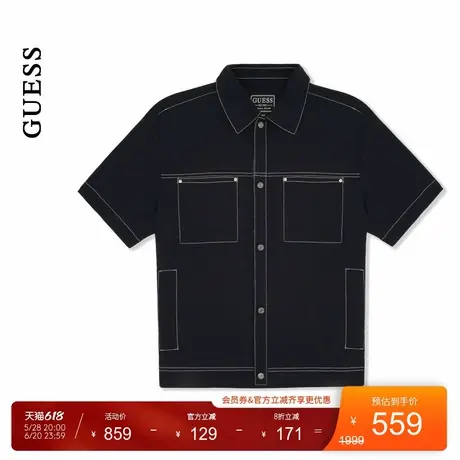 GUESS男士通勤百搭线条感纯黑百搭短袖衬衫-MO2W2855商品大图