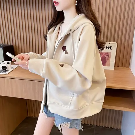 外套女2025新款春秋季韩版宽松薄款小个子初中生百搭简约开衫卫衣商品大图