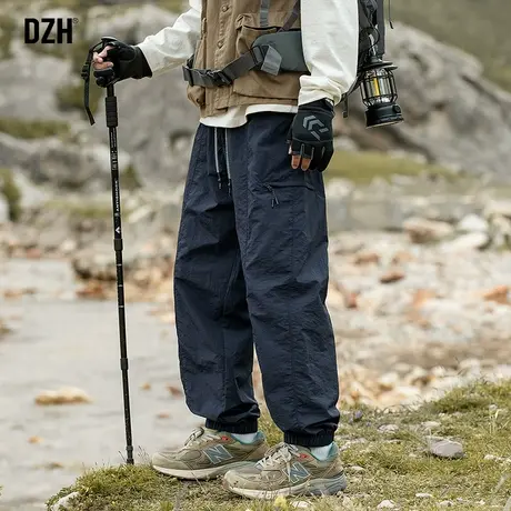 男士深蓝色工装裤男束脚春秋美式潮牌2025新款休闲裤子男款冲锋裤商品大图