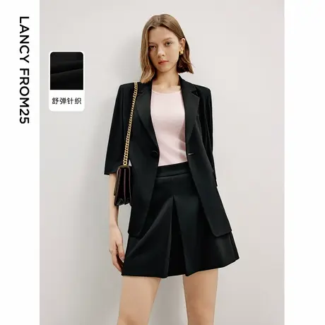 朗姿黑色职业通勤气质高级感薄款西服女2024秋季新款针织西装外套图片