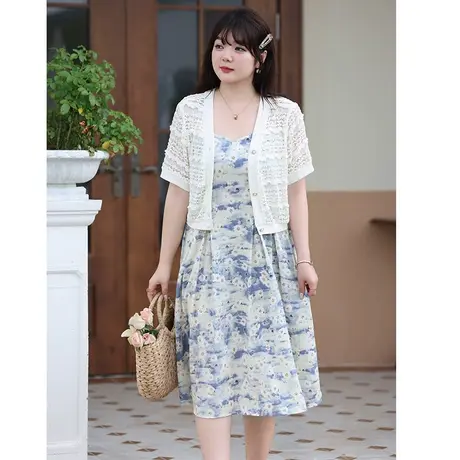 绮娑大码女装小外套2023夏季新款显瘦胖MM蕾丝针织开衫百搭空调衫商品大图