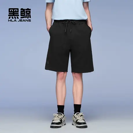 海澜之家旗下黑鲸腰间抽绳休闲中裤男25夏新宽松直筒短裤字母装饰商品大图