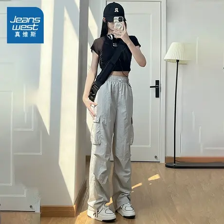 KC真维斯女装2025春季新款伞兵裤百搭休闲时尚阔腿裤工装薄款长裤商品大图