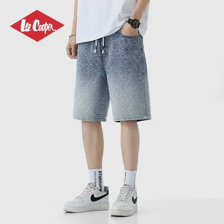 Lee Cooper/李库珀 牛仔五分短裤男夏渐变宽松直筒提花纹休闲中裤商品大图