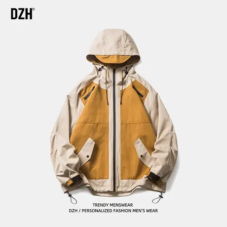 男士撞色拼接外套男春秋连帽潮牌夹克上衣宽松男装2023新款冲锋衣商品大图