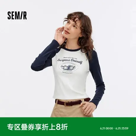 森马长袖T恤女短款插肩袖修身显瘦套头衫秋美式印花字母上衣个性图片