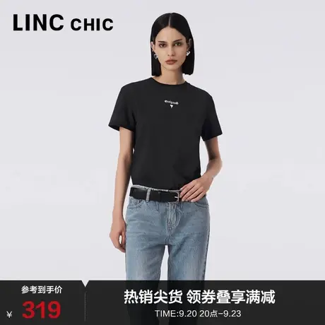 LINCCHIC金羽杰t恤女2023新款精致字母印花短袖女T恤S233TS435Y商品大图