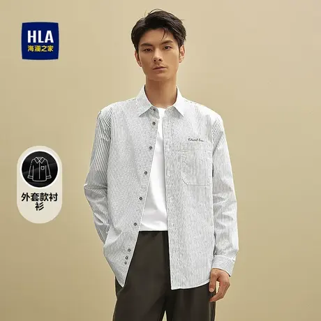 HLA/海澜之家宽松长袖休闲衬衫2025秋新款条纹微弹外套款衬衣男商品大图