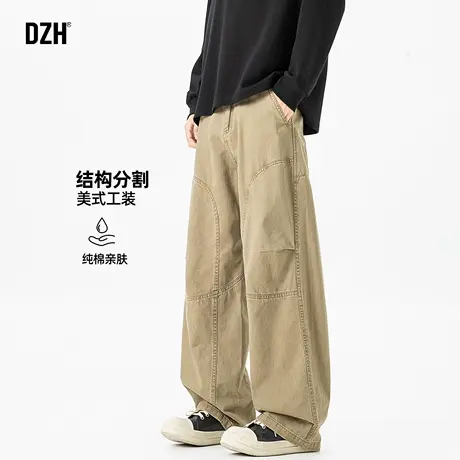 男士卡其色纯棉裤子男款美式高街2025新款休闲裤直筒秋季长裤百搭商品大图
