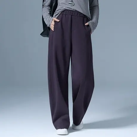 紫色弯刀阔腿裤女春秋2025新款高腰显瘦直筒裤宽松休闲拖地香蕉裤商品大图