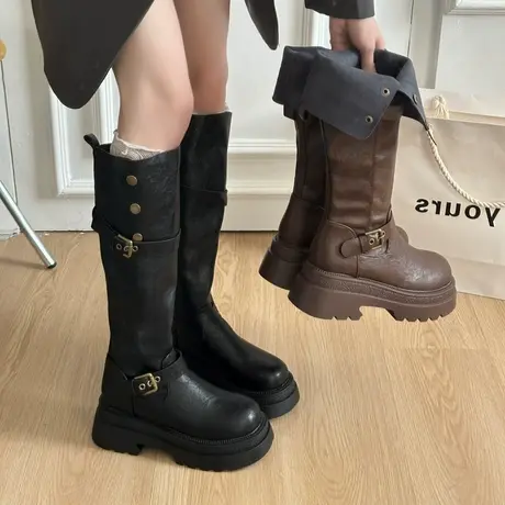 粗跟英伦风长靴女2025秋季新款两穿不过膝靴子时尚百搭显瘦骑士靴商品大图