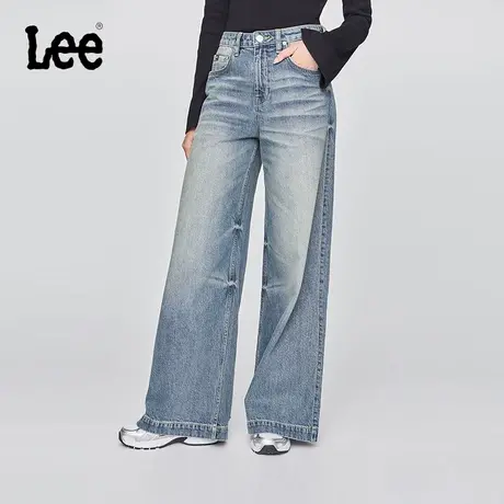 【张凌赫代言】Lee25秋冬新品舒适破洞设计复古浅蓝女阔腿牛仔裤商品大图