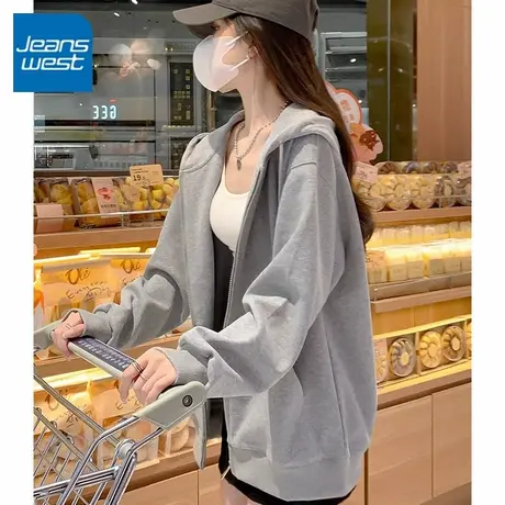 KV真维斯早秋外套女2025新款韩系连帽秋季卫衣女款灰色开衫上衣女商品大图