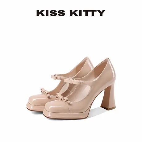 【呼呼专享】KISSKITTY玛丽珍鞋女25新款法式蝴蝶结高跟女鞋粗跟商品大图