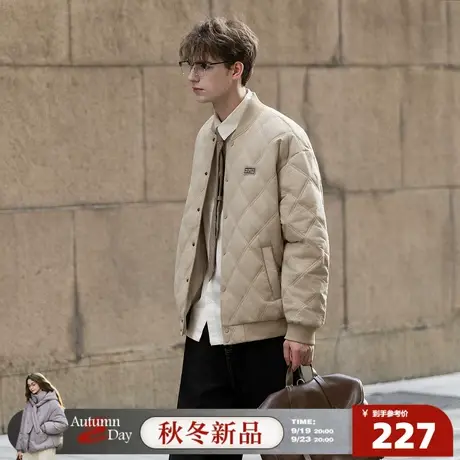 唐狮2025秋冬季棉服男棒球领菱格设计感简约短款夹克男冬装外套商品大图
