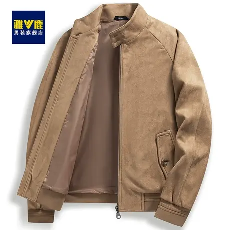 雅鹿夹克男2023春秋新款提花螺纹美式复古潮流百搭工装立领外套男商品大图