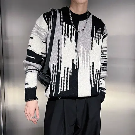 撞色毛衣男秋冬新款潮流帅气宽松休闲高级感设计个性针织打底衫商品大图