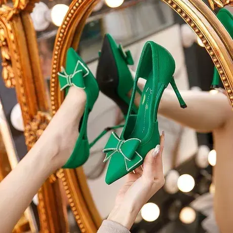 法式蝴蝶结高跟鞋小众设计感2022年夏季新款气质女神范细跟单鞋女商品大图