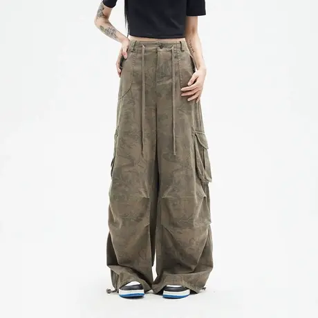 潮牌复古迷彩工装裤女春秋款2023年新款美式辣妹风宽松显瘦休闲裤图片