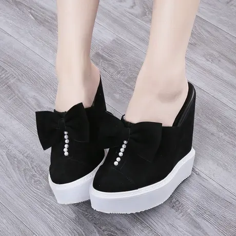 断码鞋 包头坡跟拖鞋女松糕礼服高跟鞋15cm增高厚底恨天高结婚鞋商品大图