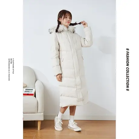 [商场同款]唐狮冬季羽绒服女长款修身连帽毛领加厚保暖防寒外套图片