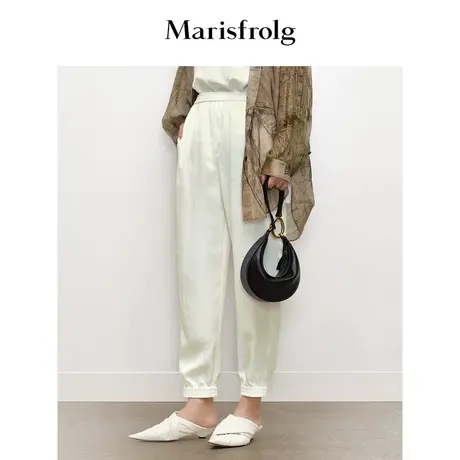 【商场同款】玛丝菲尔秋季新款运动风白色醋纤束脚休闲裤商品大图