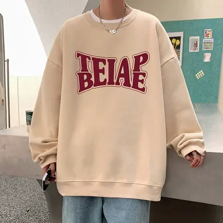 美式复古创意字母印花圆领卫衣男春秋季潮牌宽松套头长袖打底上衣图片