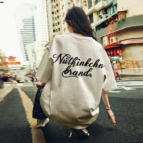 Nuthink欧美潮流字母短袖T恤男oversize半截袖情侣潮牌上衣夏季潮商品大图