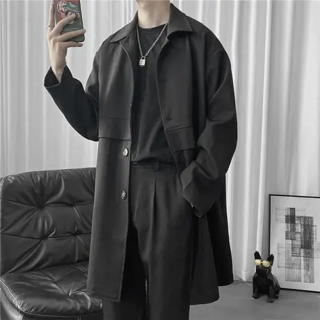 中长款风衣男秋冬季2023新款宽松休闲男装大衣潮牌英伦风翻领外套图片