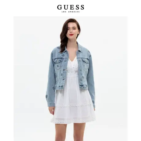 【38上新季】GUESS 女立体压印LOGO短款潮复古牛仔夹克外套商品大图