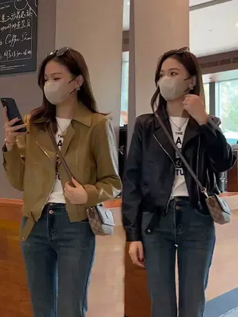 皮衣外套女短款新款洋气秋季女装皮夹克黑色机车服修身小外套潮流商品大图