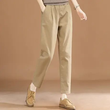 韩潮袭人松紧腰哈伦宽松长裤子女2024新款春季百搭卡其色休闲裤子商品大图