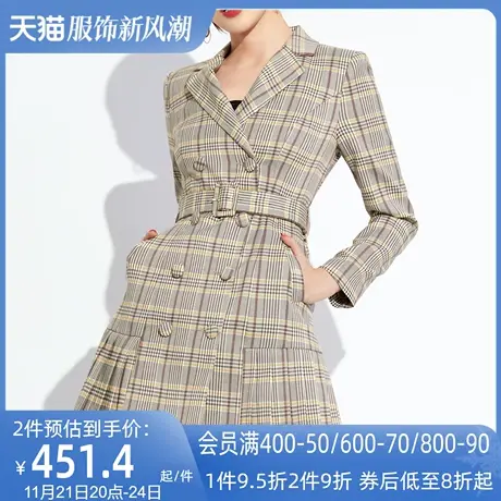 AUI格子气质职业西装外套女2023秋季新款设计感小众修身长袖西服图片