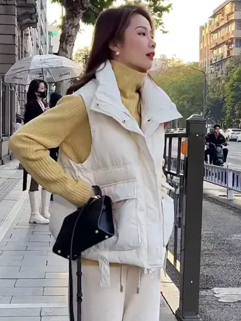 羽绒马甲女秋冬外搭2023新款外穿韩版白鸭绒马夹百搭背心外套坎肩商品大图