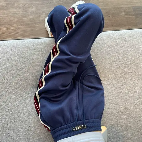 秋季运动裤女2023新款宽松束脚显瘦灯笼裤高腰百搭侧条纹休闲卫裤商品大图