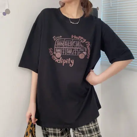 欧货大版短袖t恤女2021夏季纯棉半袖洋气宽松韩版ins超火上衣服潮商品大图