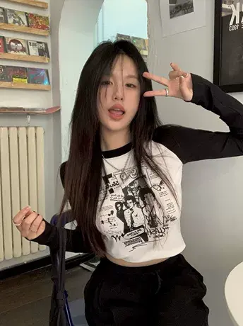 正肩t恤女长袖2024年秋季新款撞色修身打底衫内搭短款紧身上衣秋商品大图