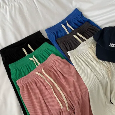 春秋2023年新款薄款灯芯绒阔腿裤高腰垂感小个子运动休闲裤子女夏图片