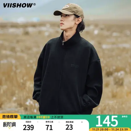 VIISHOW美式复古字母麂皮绒拉链外套男秋季潮牌休闲运动立领夹克商品大图