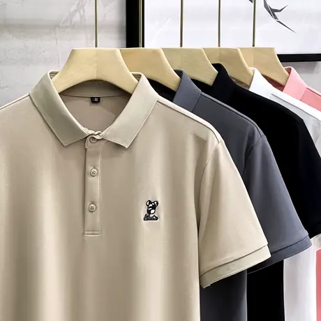 时尚小熊刺绣polo衫男士休闲2023夏季新款潮流翻领短袖T恤男上衣商品大图