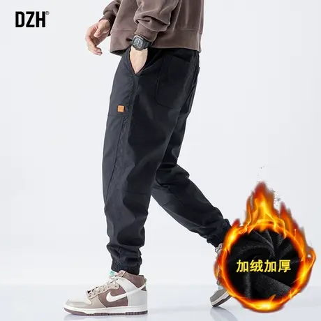 男士加绒裤子男冬季黑色束脚休闲裤运动工装裤潮牌男裤2024年新款商品大图
